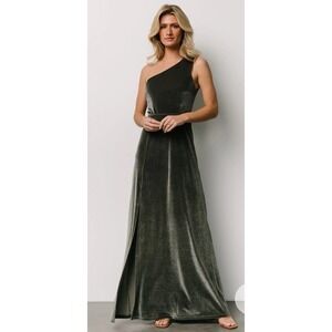 BALTIC BORN Tatiana Velvet One Shoulder Maxi Dress S Eucalyptus Green Formal